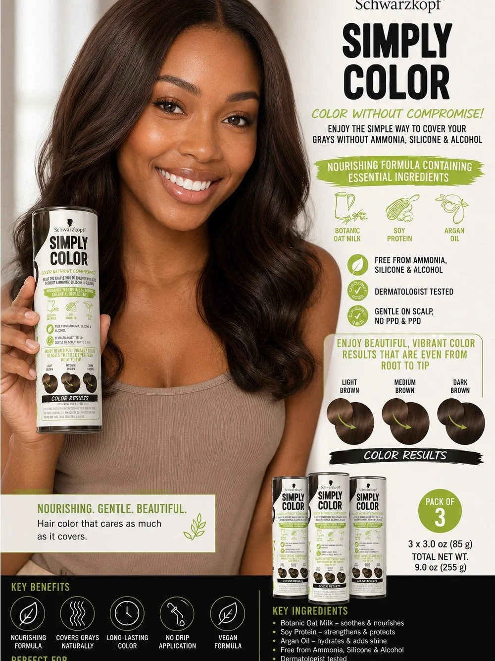 pack of 3 Nourishing Hair Color Spray — Dark Brown